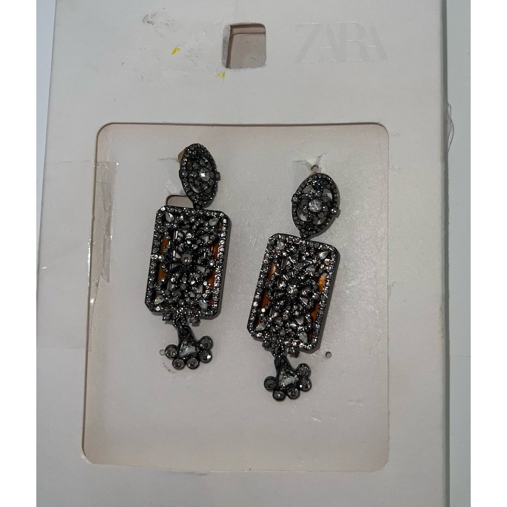 Zara Anthracite Gray Rhinestone / Stone Drop Earrings(…/b61)